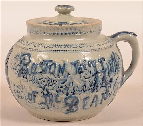 Boston Bean Crock with Embossed Decoration.