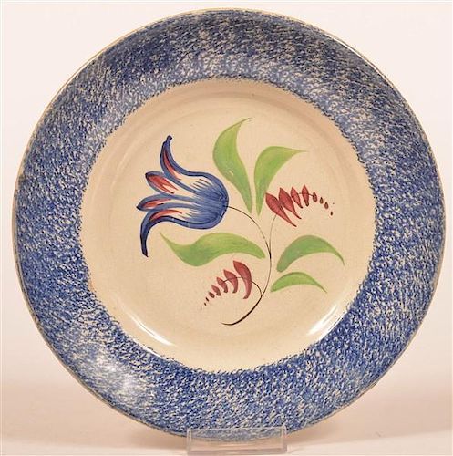 Blue Spatter Ironstone China Tulip Pattern Plate.