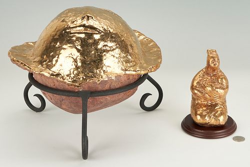 Olen Bryant, Gilded Sun Face on Stand & Mother Child Sculpture