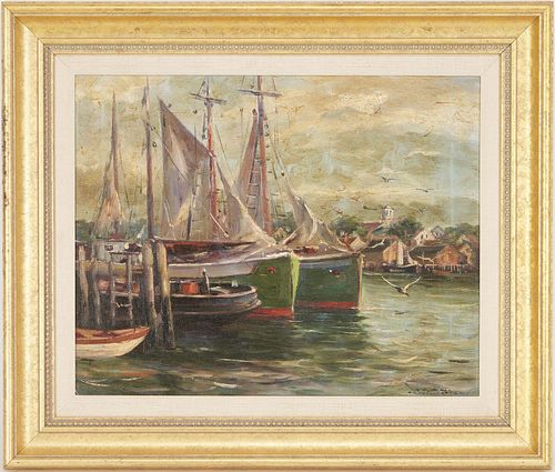 Laszlo De Nagy O/C Harbor Scene Painting, Provincetown