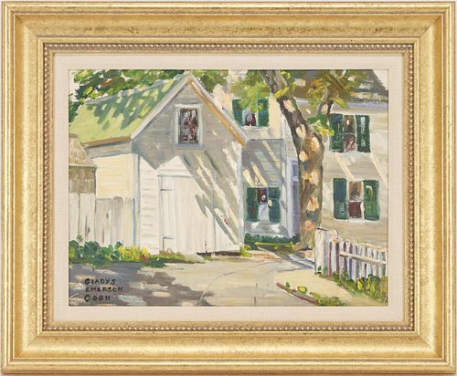 Gladys Emerson Cook O/B Landscape Painting, Country Cottage