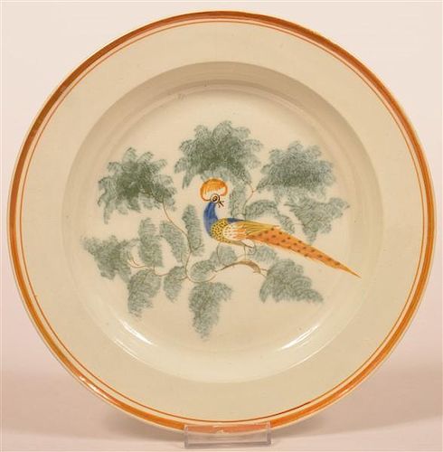 Leeds Soft Paste China Peafowl on Branch Plate