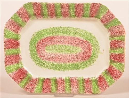 Red and Green Rainbow Spatter China Platter.