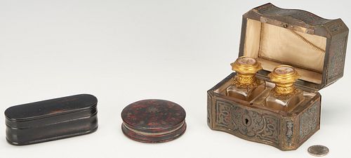 French Boulle Perfume Box and 2 Snuff Boxes