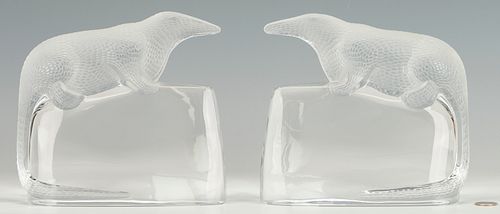 Pair of Lalique Anteater Crystal Bookends