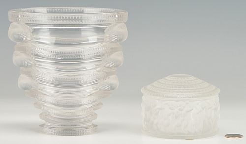 Lalique Crystal Vase and Powder Box, 2 items