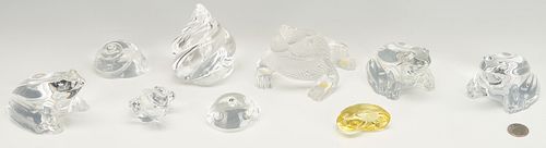 9 Crystal Animal or Shell Figurines, incl. Lalique, Baccarat