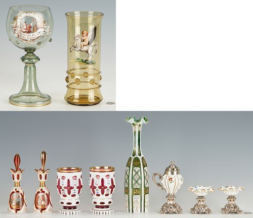 10 Decorative Enamel & Cased Glass Items