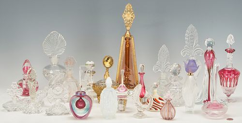 25 Perfume Bottles, incl. Lalique, Saint Louis, Bohemian