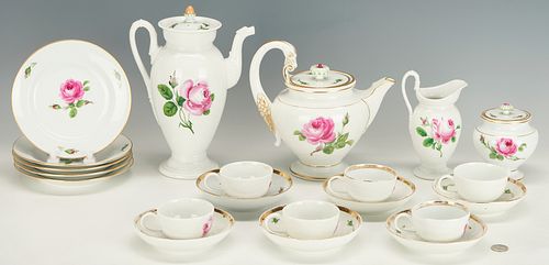 Meissen Pink Rose Pattern Porcelain Tea Service, 21 pcs.