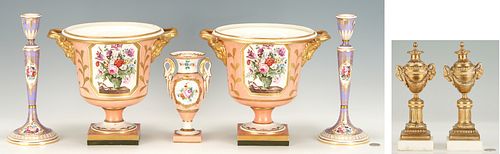 7 Continental Items, incl. Dresden & Sevres-Style Porcelain & Pair Gilt Bronze Urns