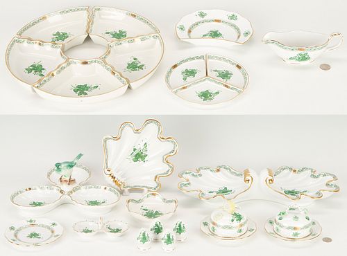 22 Pcs. Herend Chinese Bouquet Green Tableware