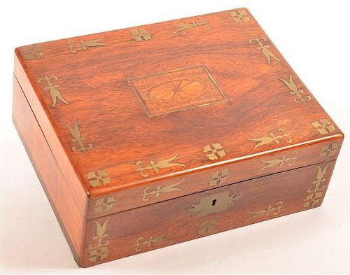 19th Century Brass Inlaid Rosewood Desk Box.