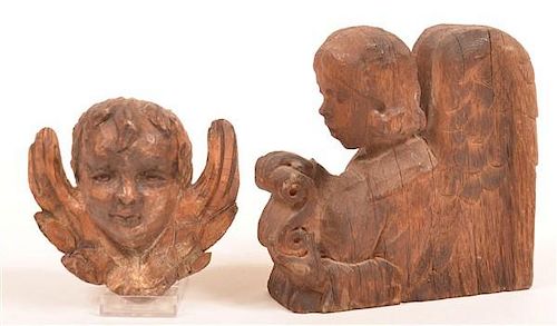 Two Antique Carved Wood Angel Figures.