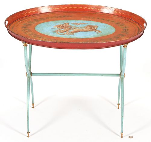 Continental Tole Painted Tray on Stand