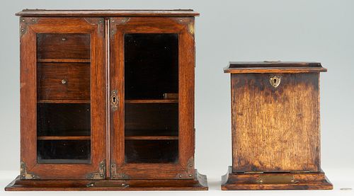 English Oak Letter Box & Bank Cabinet, 2 items
