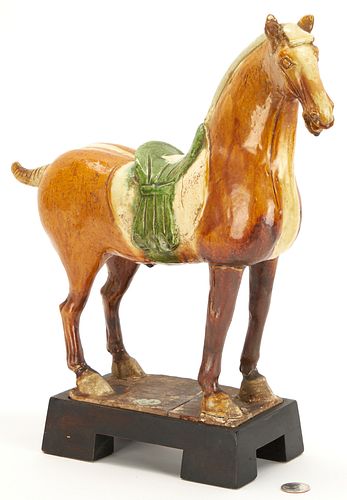 Chinese Sancai Glazed Pottery Horse, likely Tang