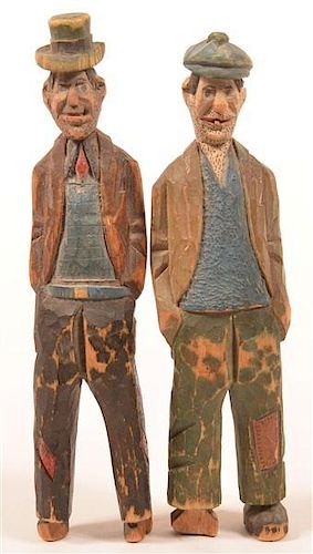 Two Vintage Folk Art Wood Hobo Figures.