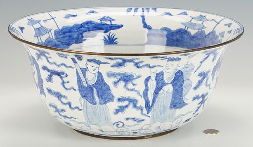 Large Chinese Blue & White Immortals Bowl