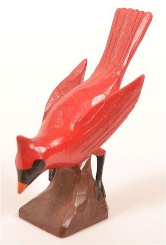 Contemporary Folk Art Carving of a Cardinal.