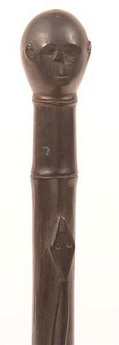 Folk Art Carved and Lacquered Hardwood Cane.