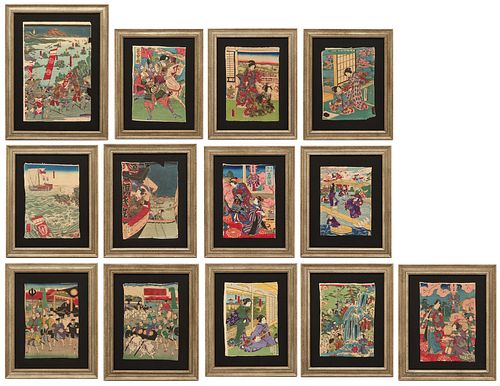 Collection of 13 Japanese Woodblock Prints, incl. Warriors