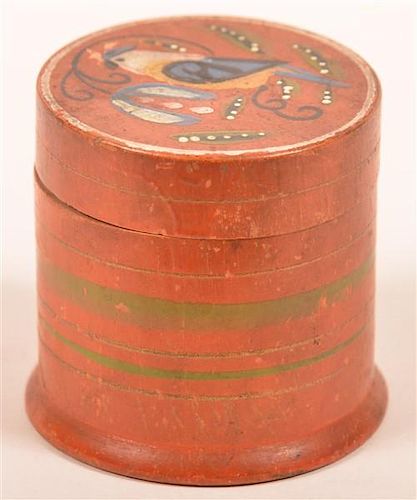 Wood Polychrome Decorated Spice Canister.