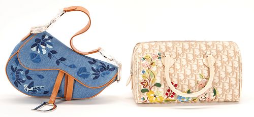 2 Christian Dior Floral Embroidered Trotter Bags