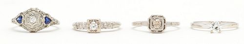 Four (4) Ladies White Gold & Diamond Rings, incl. 18K & 14K