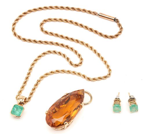 Three (3) Ladies Gemstone & Yellow Gold Jewelry Items