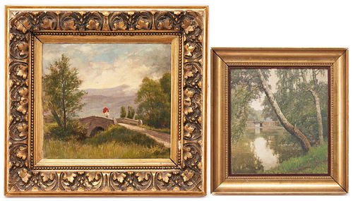 2 O/C Landscape Paintings with Bridges, incl. European & American School