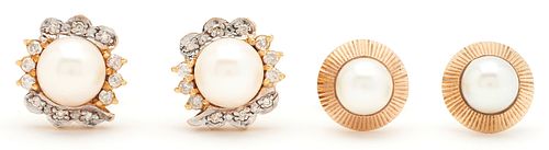 2 Prs. Ladies Gold & Pearl Earrings