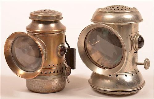 Two Nickeled Brass Bicycle Lanterns.
