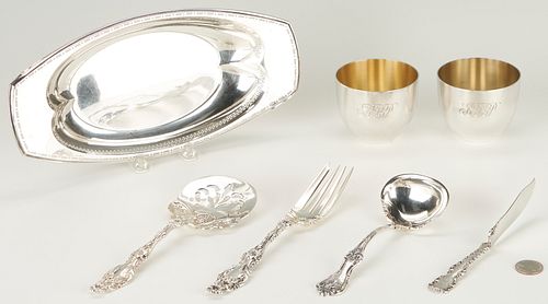 7 Pcs. Sterling Silver, incl. Bread Tray, Jefferson Cups, and Flatware