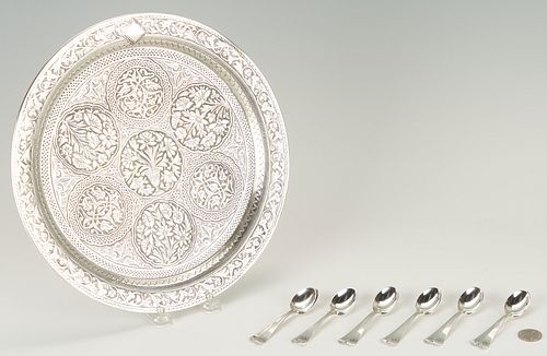 Sterling Gorham Persian-Style Platter & Wallace Demitasse Spoons, 13 pcs.