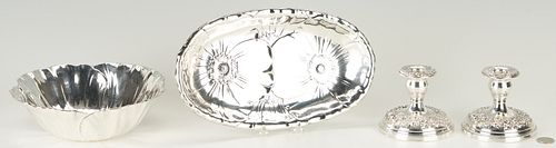 4 American Sterling Floral Pattern items inc. Poppy, Kirk Repousse