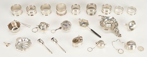 25 Asst. Sterling Silver Items, incl. Tea Strainers & Napkin Rings