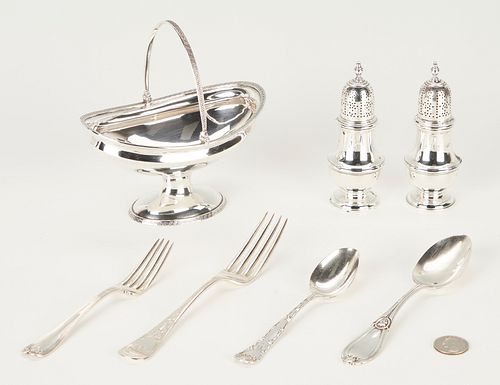 7 Pcs. Tiffany & Co. Sterling Silver, incl. 19th c. Basket, Flatware