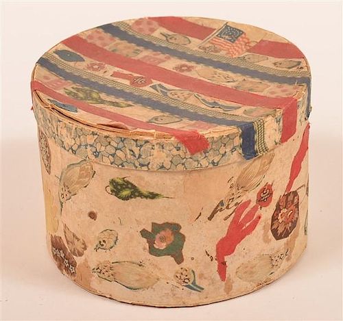 Cardboard Covered Canister with Fabric Designs.