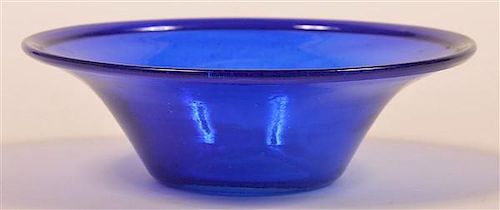 Blown Cobalt Blue Glass Flared Side Bowl.