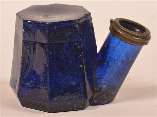 Cobalt Blue Blown Mold Glass Ink Well.