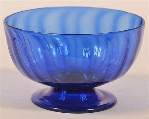 Blown Cobalt Blue Ribbed and Footed Bowl.