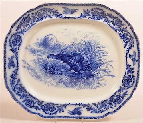 Cauldon Flow Blue China Turkey Platter.