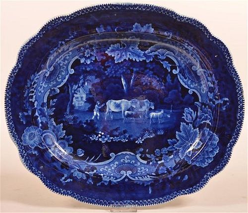 Staffordshire Blue Trans. Pastoral View Platter.