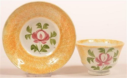 Yellow Spatter Adams Rose Cup and Saucer.