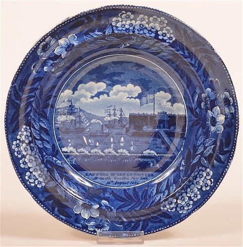 Historical Staff. Blue Transfer China Soup Plate.
