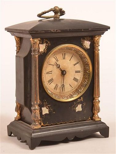 Unsigned Black Enameled Case Carriage Clock.