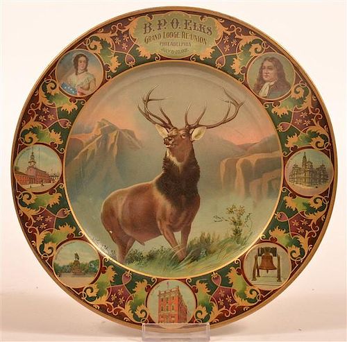 1907 Tin Tray B.P.O. Elks Grand Lodge Reunion.