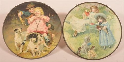 Two Flue Covers Depicting Children with Dogs.