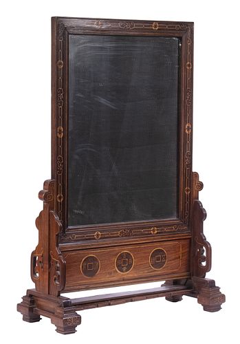 19TH C. CHINESE INLAID TABLETOP MIRROR, TWO-PART